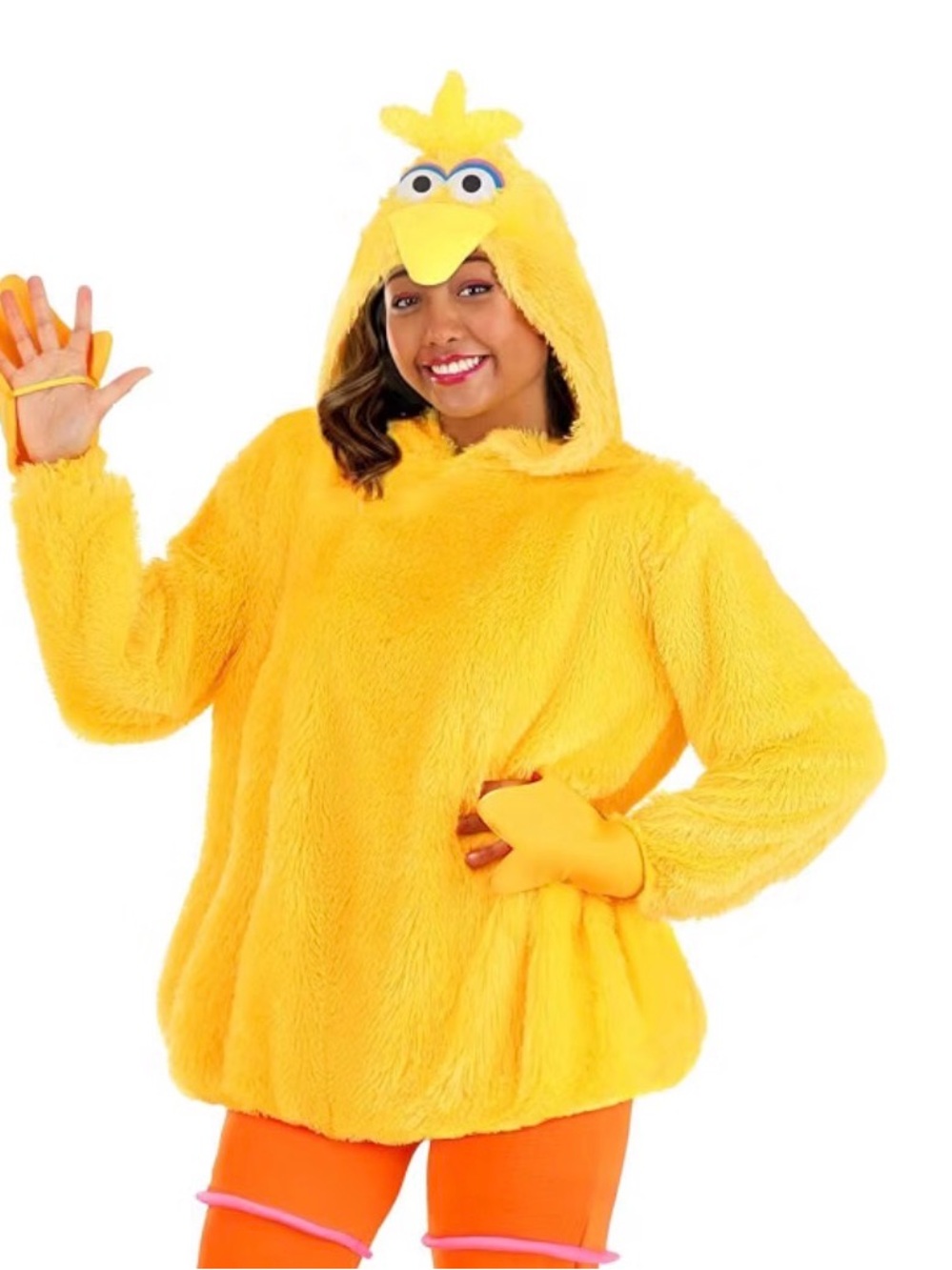 Sesame Street Big Bird Hoodie Tunic Costume w Hood and Mitts - Adult unisex sz S
